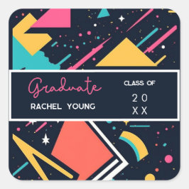 Färgfull Retro 80s Blue & Rosa Studenten Fyrkantigt Klistermärke