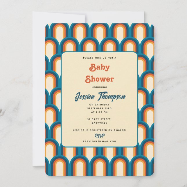 Färgfull Retro Arch Rainbow Mönster Baby Shower Inbjudningar (Framsida)