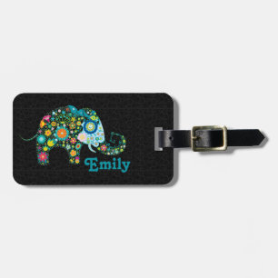 Färgfull Retro-Blommigt Elephant Black Damasks Bagagebricka