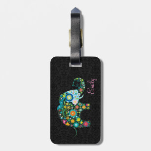 Färgfull Retro-Blommigt Elephant Black Damasks Bagagebricka