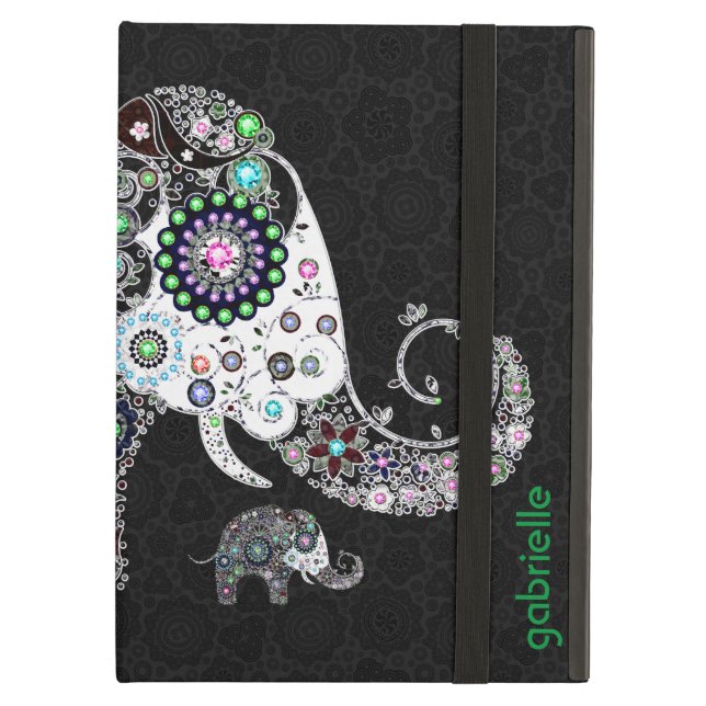 Färgfull Retro-Blommigt Elephant & Diamonds 2 iPad Air Fodral (Framsidan Closed)