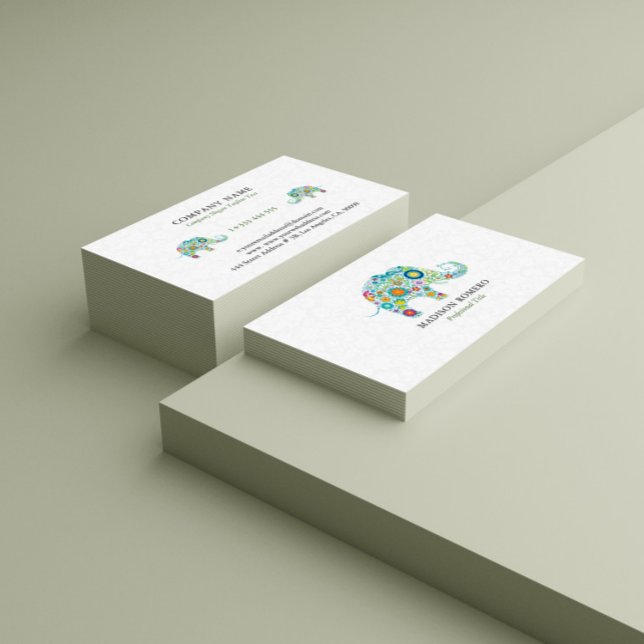 Färgfull Retro-Blommigt Elephant Illustration Visitkort (Skapare uppladdad)