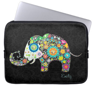 Färgfull Retro-Blommigt Elephant Laptop Fodral