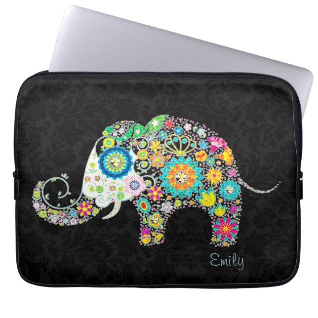 Färgfull Retro-Blommigt Elephant Laptop Fodral (Framsidan)