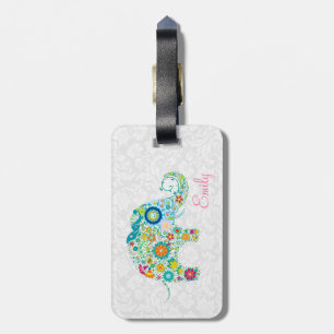 Färgfull Retro-Blommigt Elephant White Damasks Bagagebricka