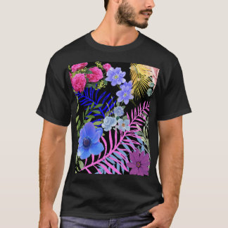 Färgfull Retro-Blommigt Fern Bontanical Foliage T Shirt