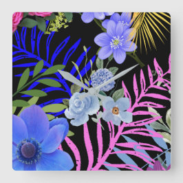 Färgfull Retro-Blommigt Fern Botaniskt blad Fyrkantig Klocka