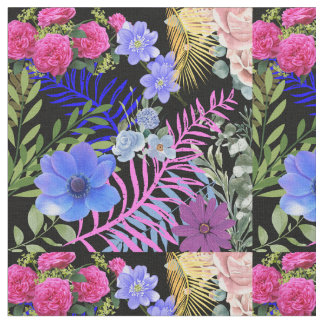 Färgfull Retro-Blommigt Fern Botaniskt blad Tyg