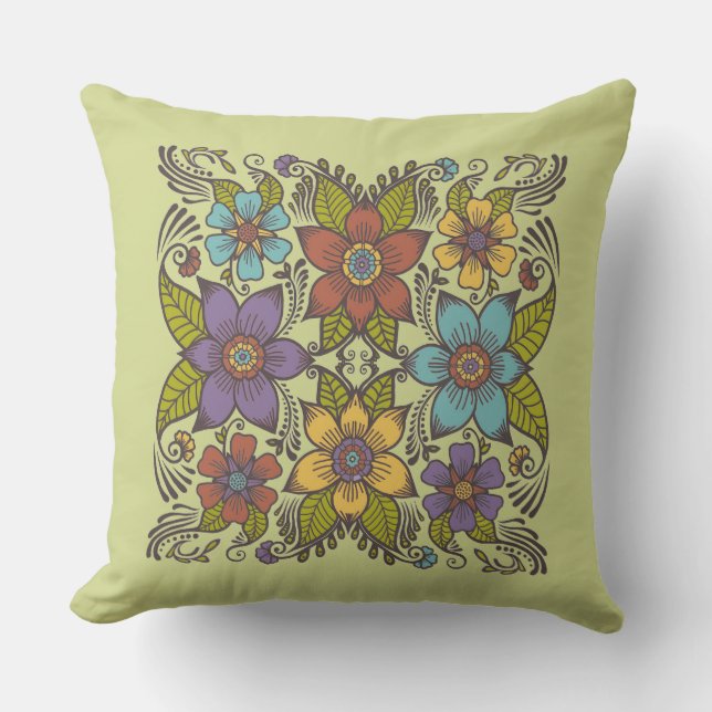 Färgfull Retro-Blommigt Kudde (Framsida)