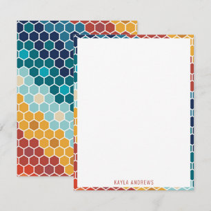 Färgfull Retro Blommigt Mosaic Hexagon Mönster Anteckningskort