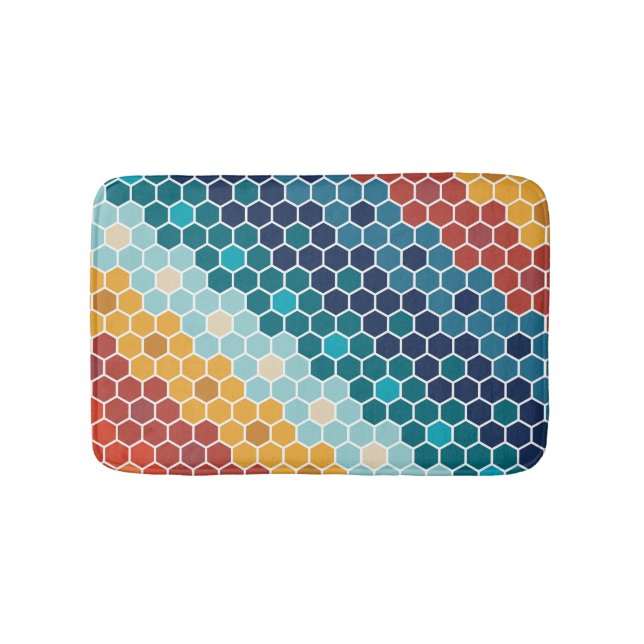 Färgfull Retro Blommigt Mosaic Hexagon Mönster Badrumsmatta (Framsidan)
