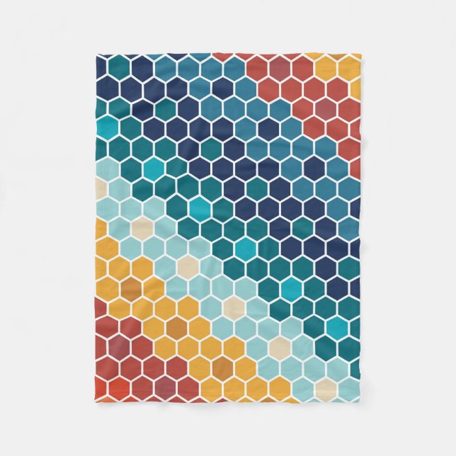 Färgfull Retro Blommigt Mosaic Hexagon Mönster Fleecefilt (Framsidan)