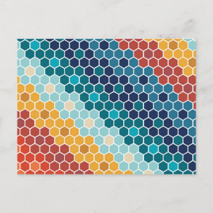 Färgfull Retro Blommigt Mosaic Hexagon Mönster Helg Vykort