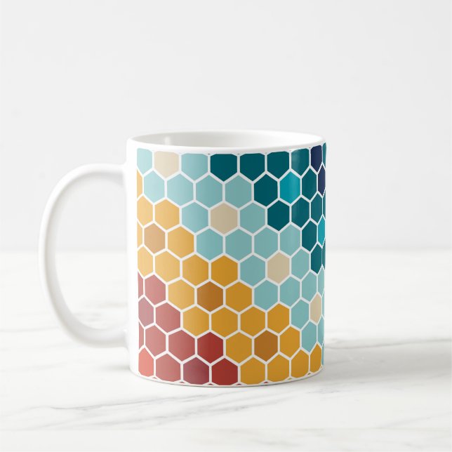 Färgfull Retro Blommigt Mosaic Hexagon Mönster Kaffemugg (Vänster)