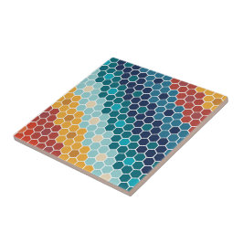 Färgfull Retro Blommigt Mosaic Hexagon Mönster Kakelplatta