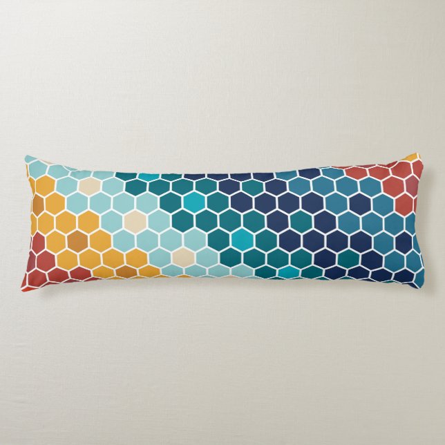 Färgfull Retro Blommigt Mosaic Hexagon Mönster Kroppskudde (Framsidan)