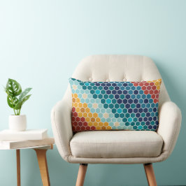 Färgfull Retro Blommigt Mosaic Hexagon Mönster Lumbarkudde