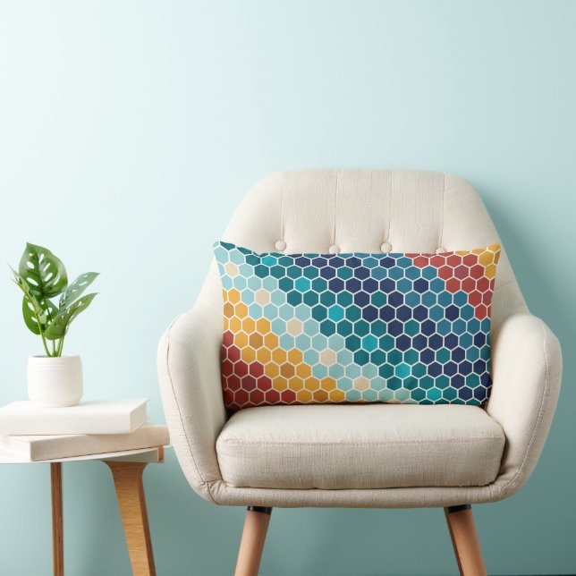 Färgfull Retro Blommigt Mosaic Hexagon Mönster Lumbarkudde (Stol)