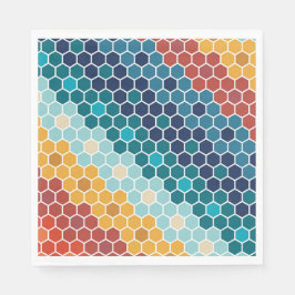 Färgfull Retro Blommigt Mosaic Hexagon Mönster Pappersservett