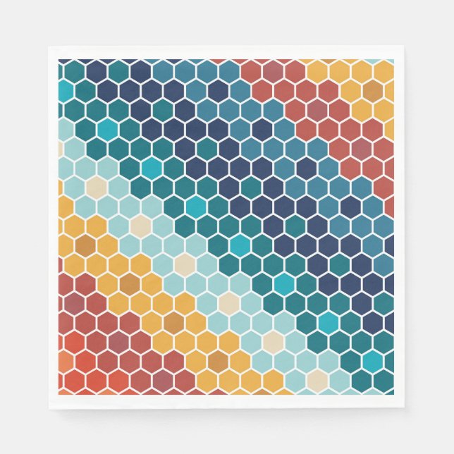 Färgfull Retro Blommigt Mosaic Hexagon Mönster Pappersservett (Framsidan)