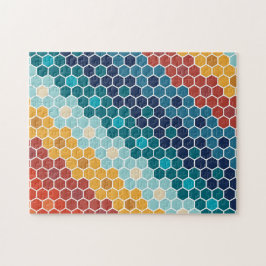 Färgfull Retro Blommigt Mosaic Hexagon Mönster Pussel