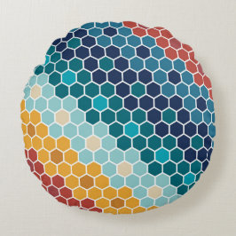 Färgfull Retro Blommigt Mosaic Hexagon Mönster Rund Kudde