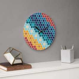 Färgfull Retro Blommigt Mosaic Hexagon Mönster Stor Klocka