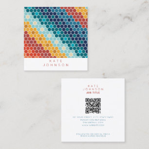 Färgfull Retro Blommigt Mosaic Hexagon QR-kod Fyrkantigt Visitkort