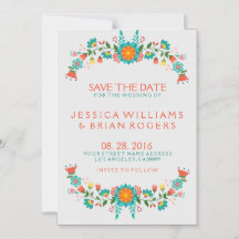 Färgfull Retro-Blommigt Ram Spara datum