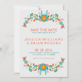 Färgfull Retro-Blommigt Ram Spara datum Magnetisk Inbjudningskort