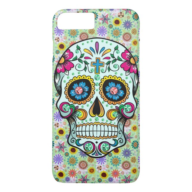 Färgfull Retro Blommigt Sugar Skull Case-Mate iPhone Skal (Baksida)