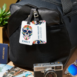 Färgfull Retro Blommigt Sugar Skull Monogram Bagagebricka