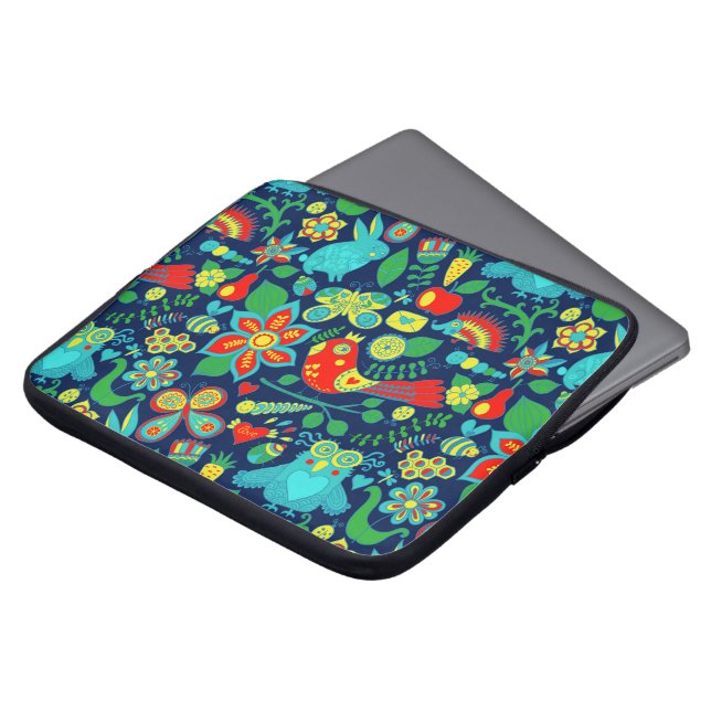 Färgfull Retro Blommigt Uggla Mönster Laptop Sleeve (Framsida topp)