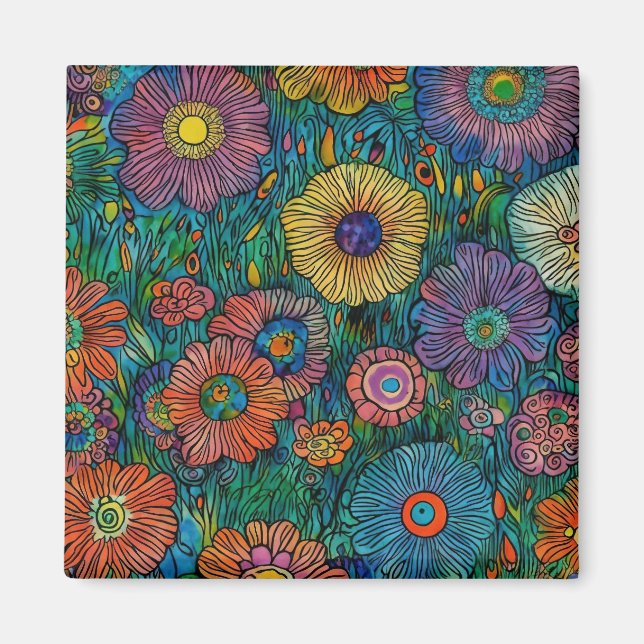 Färgfull Retro-Blomsterträdgård Magnet (Framsidan)