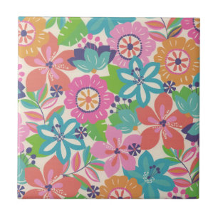 Färgfull Retro Boho Girly Flower Hippie Kakelplatta