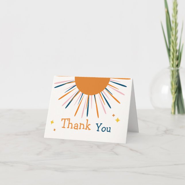 Färgfull Retro Boho Sunshine Baby Shower Tack Kort (Framsida)
