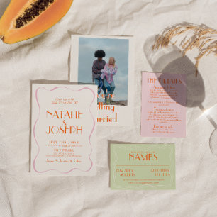 Färgfull Retro Bright Roligt Vintage Cute Bröllop Inbjudningar