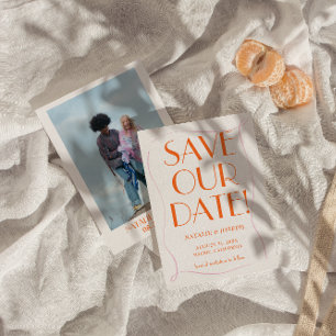 Färgfull Retro Cute Bright-Vintage Photo Bröllop Spara Datumet