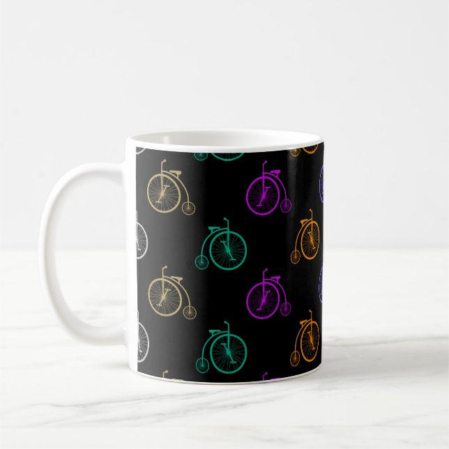 Färgfull retro-cykel - Mönster på svart Kaffemugg (Vänster)