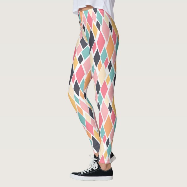 Färgfull Retro Diamond Mönster Leggings (Vänster)