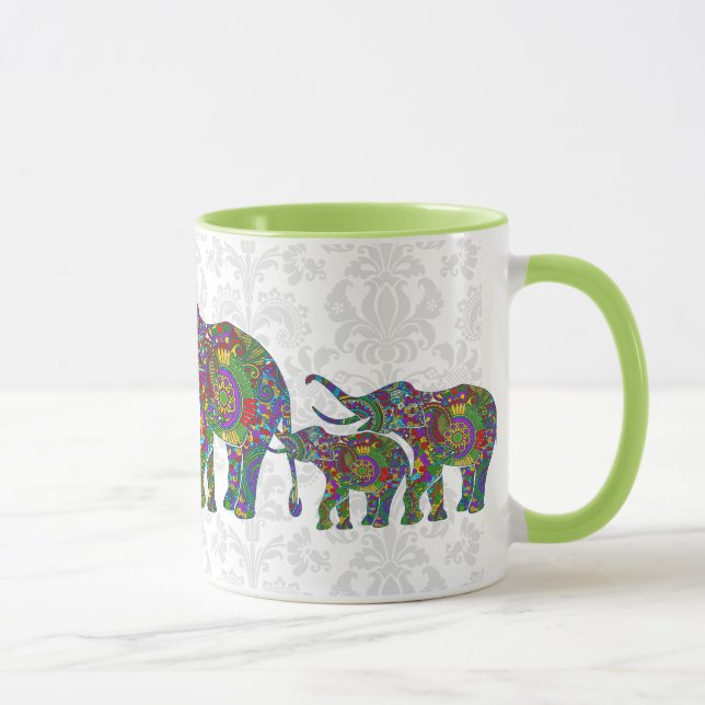 Färgfull Retro Flower Elephant Family 2 Mugg (Höger)