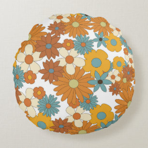 Färgfull retro Flower Mönster Rund Kudde