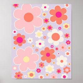 Färgfull Retro Flowers Lilac Rosa White Orange Poster
