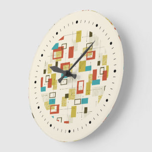 Färgfull retro Geometric Mönster i mitten av århun Stor Klocka