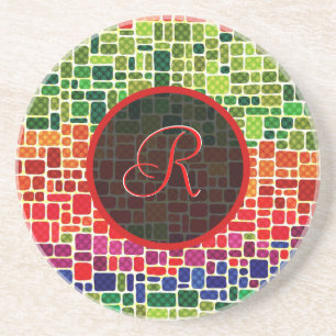 Färgfull retro Geometric Mönster-Monogram Underlägg