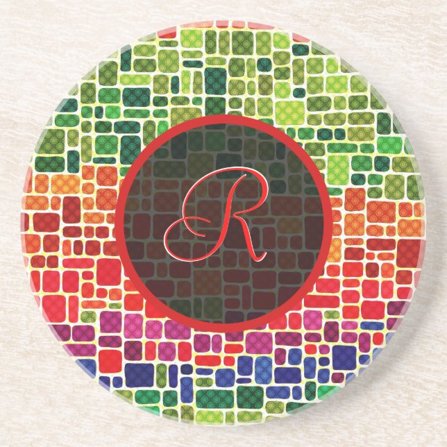 Färgfull retro Geometric Mönster-Monogram Underlägg (Framsidan)