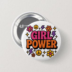 Färgfull Retro Girl Power Knapp