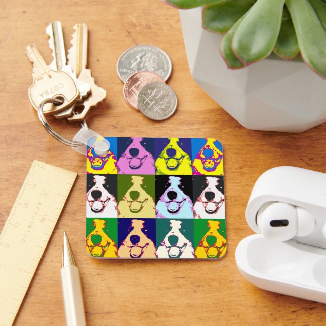 Färgfull Retro Gräns Collie Pop Art Nyckelring (Skrivbord)