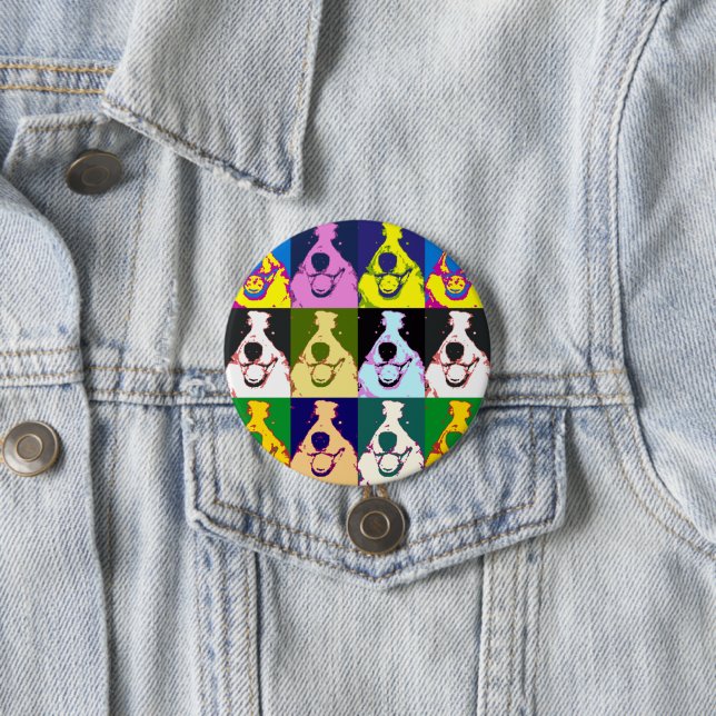 Färgfull Retro Gräns Collie Pop Art Round Knapp (In Situ)