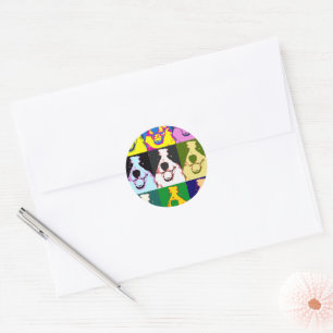 Färgfull Retro Gräns Collie Pop Art Runt Klistermärke